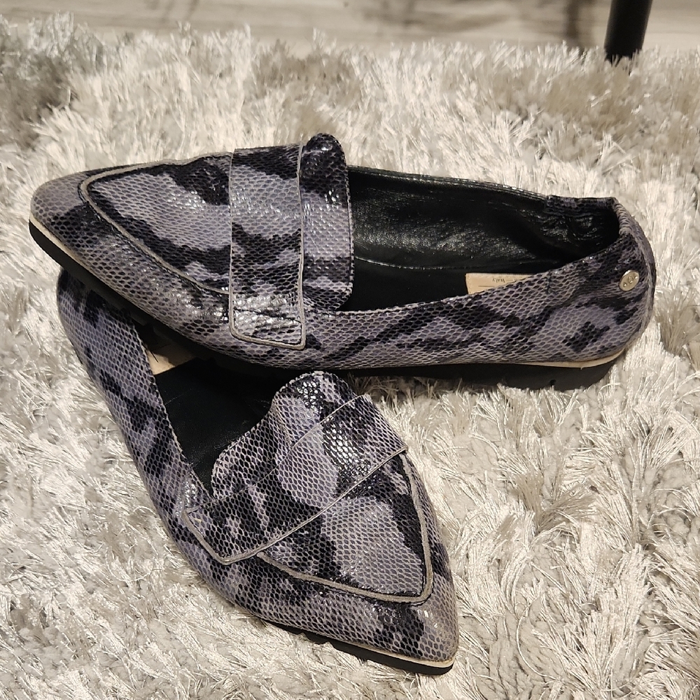 AGL Black and Gray Snakeskin Loafers